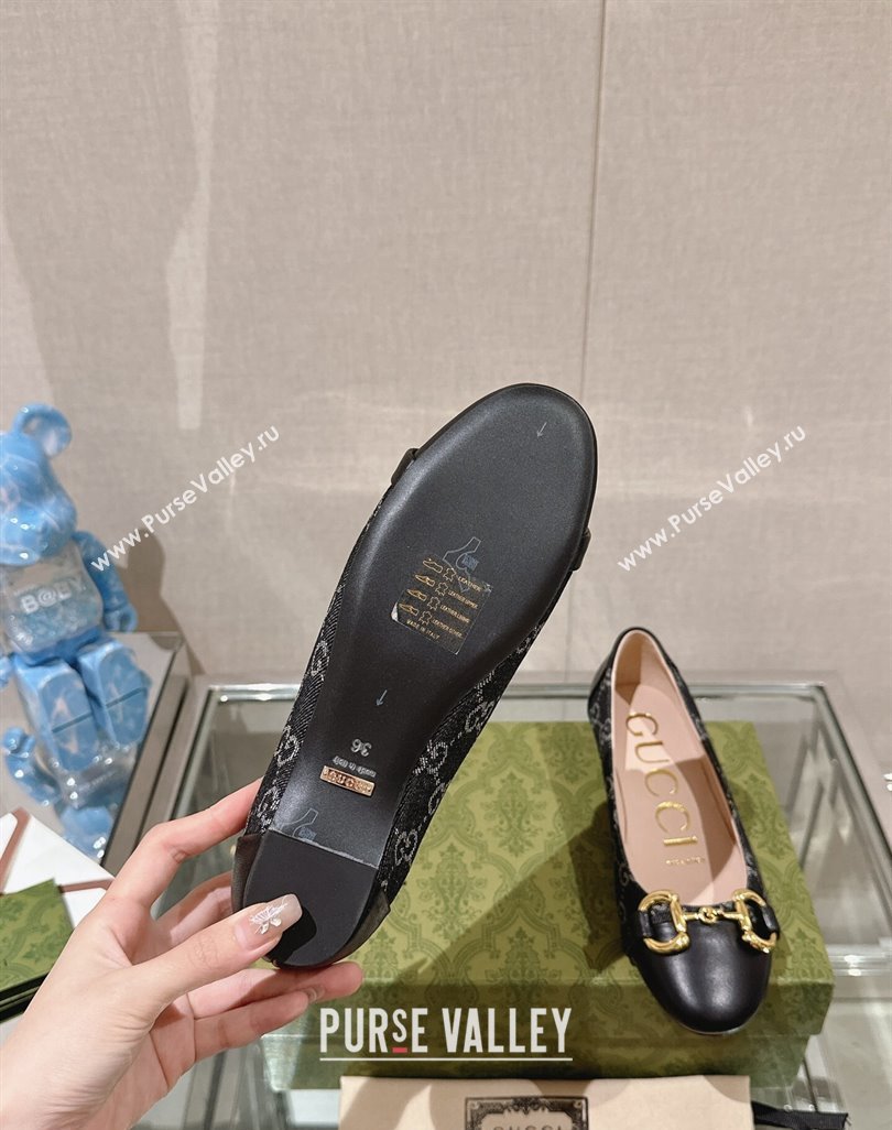 Gucci Horsebit Flat Ballet in GG Canvas and Leather Black 2024 0427 (KL-240427075)