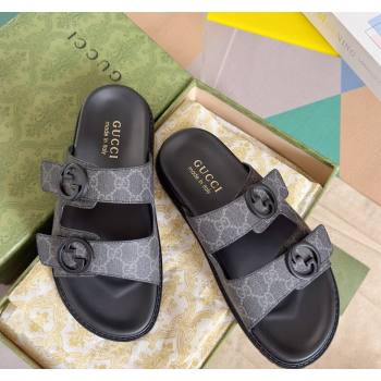 Gucci Mens GG Canvas Flat Slide Sandals Black 2024 042702 (KL-240427088)