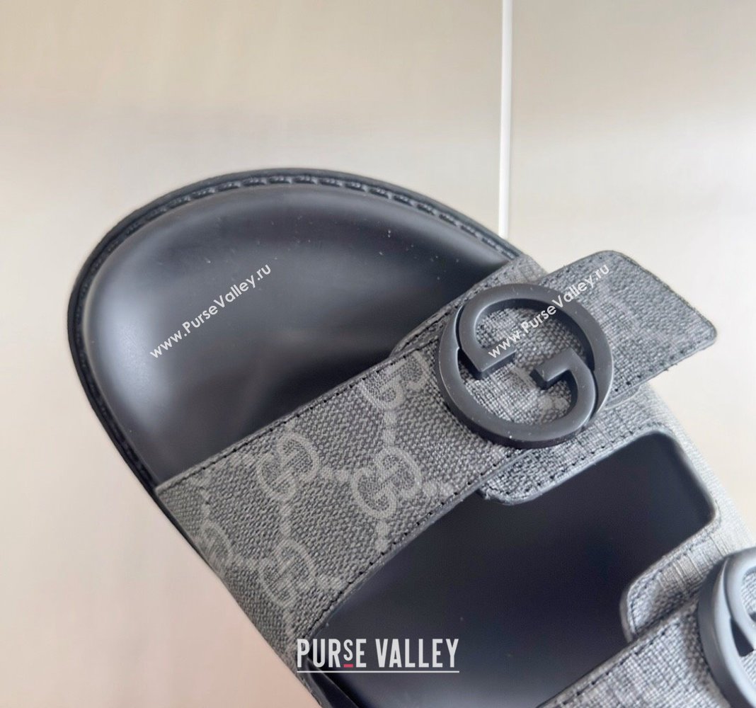 Gucci Mens GG Canvas Flat Slide Sandals Black 2024 042702 (KL-240427088)