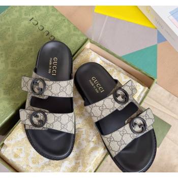 Gucci Mens GG Canvas Flat Slide Sandals Beige 2024 042702 (KL-240427089)
