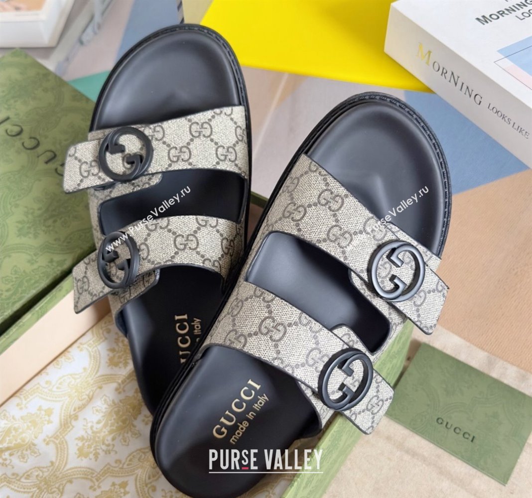 Gucci Mens GG Canvas Flat Slide Sandals Beige 2024 042702 (KL-240427089)