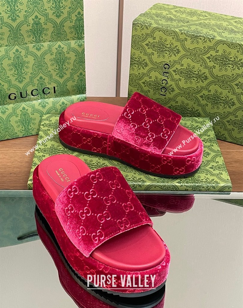Gucci Platform Slide Sandals 5cm in GG Velvet Red 2024 0427 (MD-240427006)