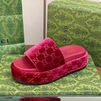 Gucci Platform Slide Sandals 5cm in GG Velvet Red 2024 0427 (MD-240427006)