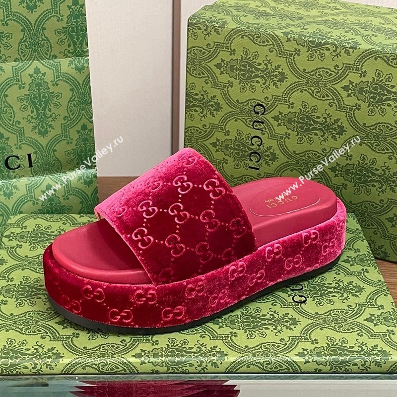 Gucci Platform Slide Sandals 5cm in GG Velvet Red 2024 0427 (MD-240427006)