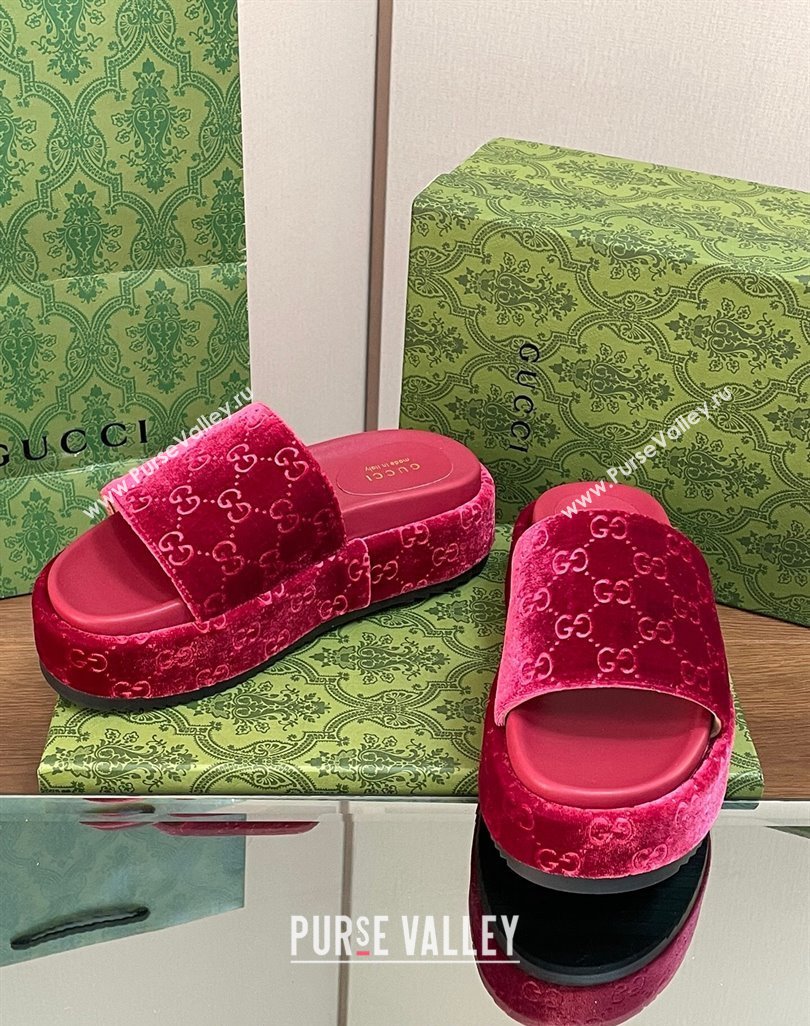 Gucci Platform Slide Sandals 5cm in GG Velvet Red 2024 0427 (MD-240427006)