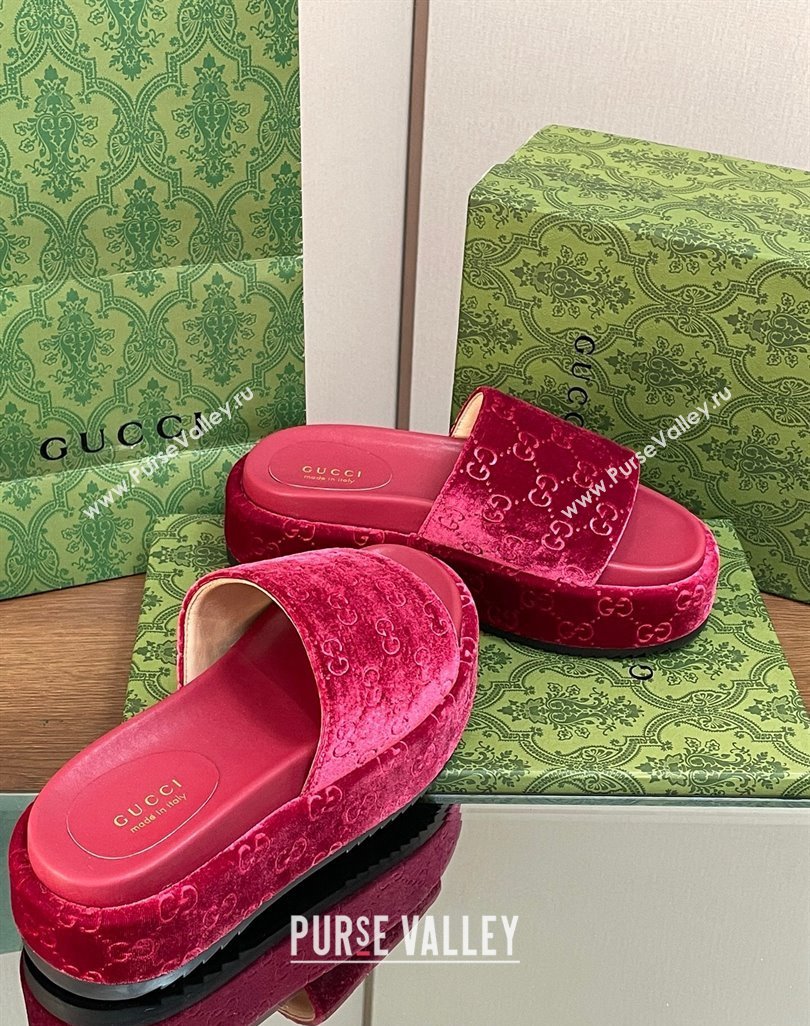 Gucci Platform Slide Sandals 5cm in GG Velvet Red 2024 0427 (MD-240427006)