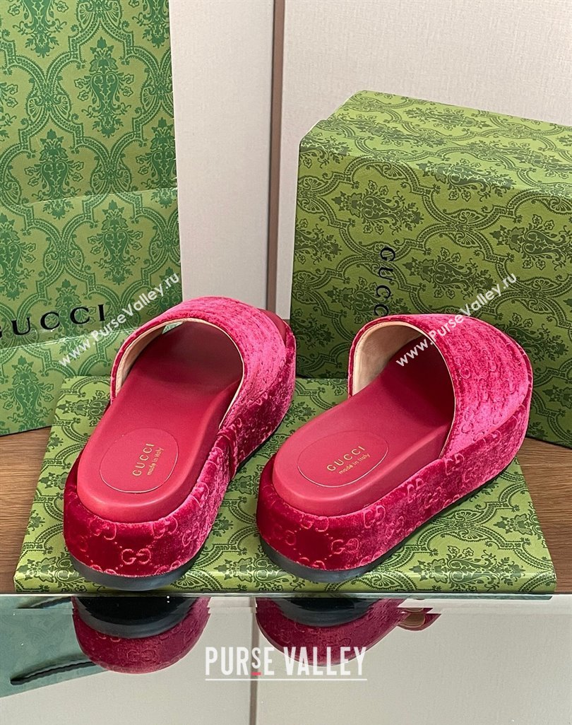 Gucci Platform Slide Sandals 5cm in GG Velvet Red 2024 0427 (MD-240427006)