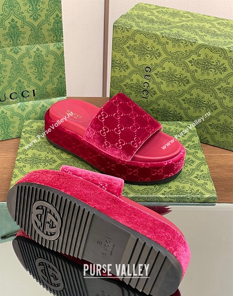 Gucci Platform Slide Sandals 5cm in GG Velvet Red 2024 0427 (MD-240427006)