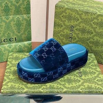 Gucci Platform Slide Sandals 5cm in GG Velvet Dark Blue 2024 0427 (MD-240427005)