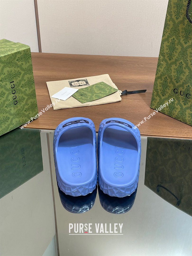 Gucci Textured Rubber Interlocking G Flat Slide Sandals Blue 2024 (MD-240427082)