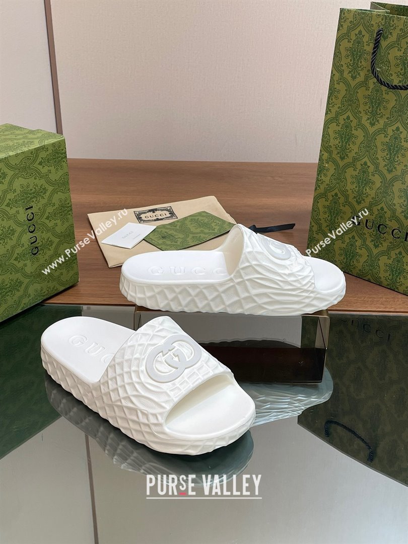 Gucci Textured Rubber Interlocking G Flat Slide Sandals White 2024 (MD-240427081)
