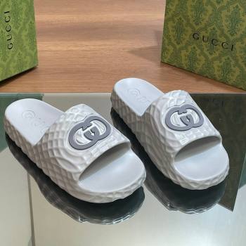 Gucci Textured Rubber Interlocking G Flat Slide Sandals Grey 2024 (MD-240427083)