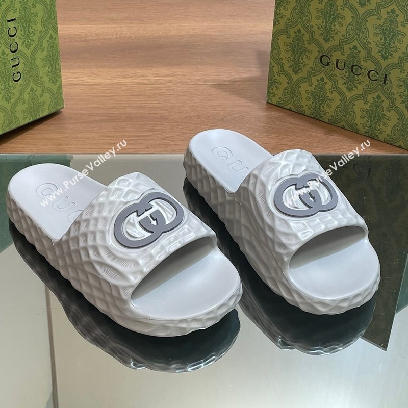 Gucci Textured Rubber Interlocking G Flat Slide Sandals Grey 2024 (MD-240427083)
