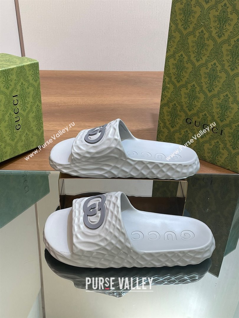 Gucci Textured Rubber Interlocking G Flat Slide Sandals Grey 2024 (MD-240427083)