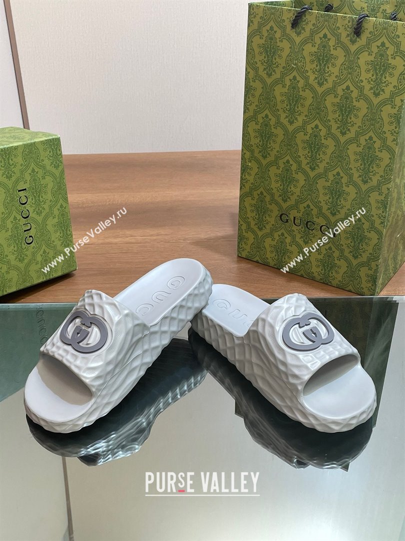 Gucci Textured Rubber Interlocking G Flat Slide Sandals Grey 2024 (MD-240427083)