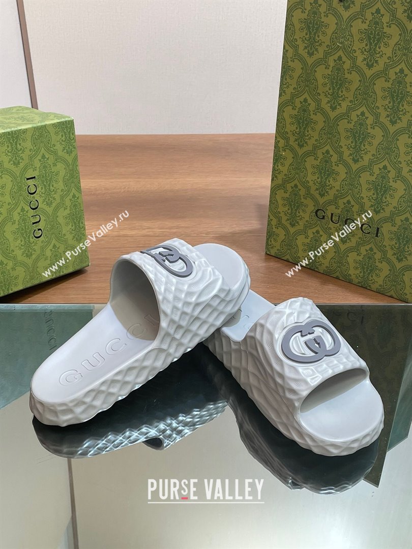 Gucci Textured Rubber Interlocking G Flat Slide Sandals Grey 2024 (MD-240427083)