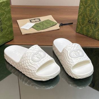 Gucci Textured Rubber Interlocking G Flat Slide Sandals White 2024 (MD-240427081)