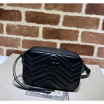 Gucci GG Marmont Chevron Leather Mini Shoulder Bag 634936 All Black 2024 (DLH-240521083)