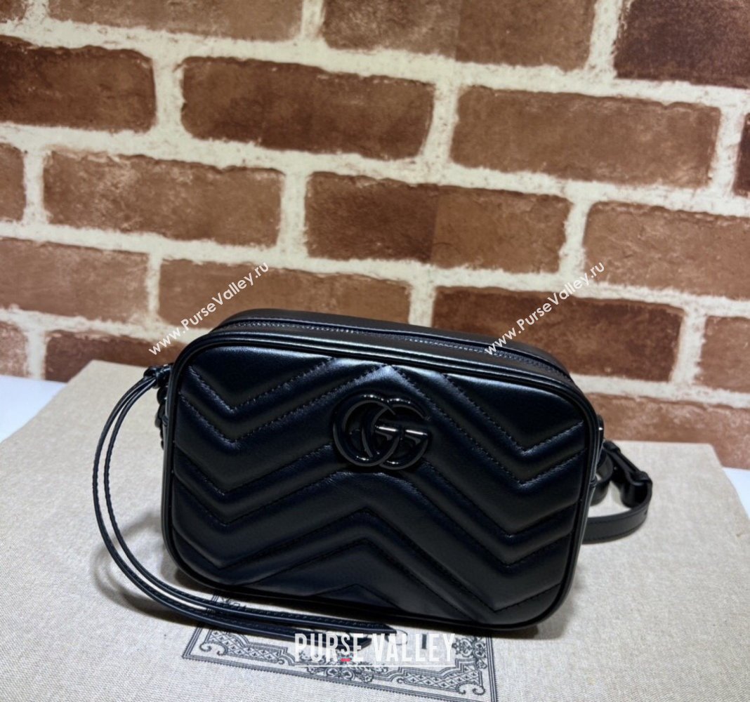 Gucci GG Marmont Chevron Leather Mini Shoulder Bag 634936 All Black 2024 (DLH-240521083)