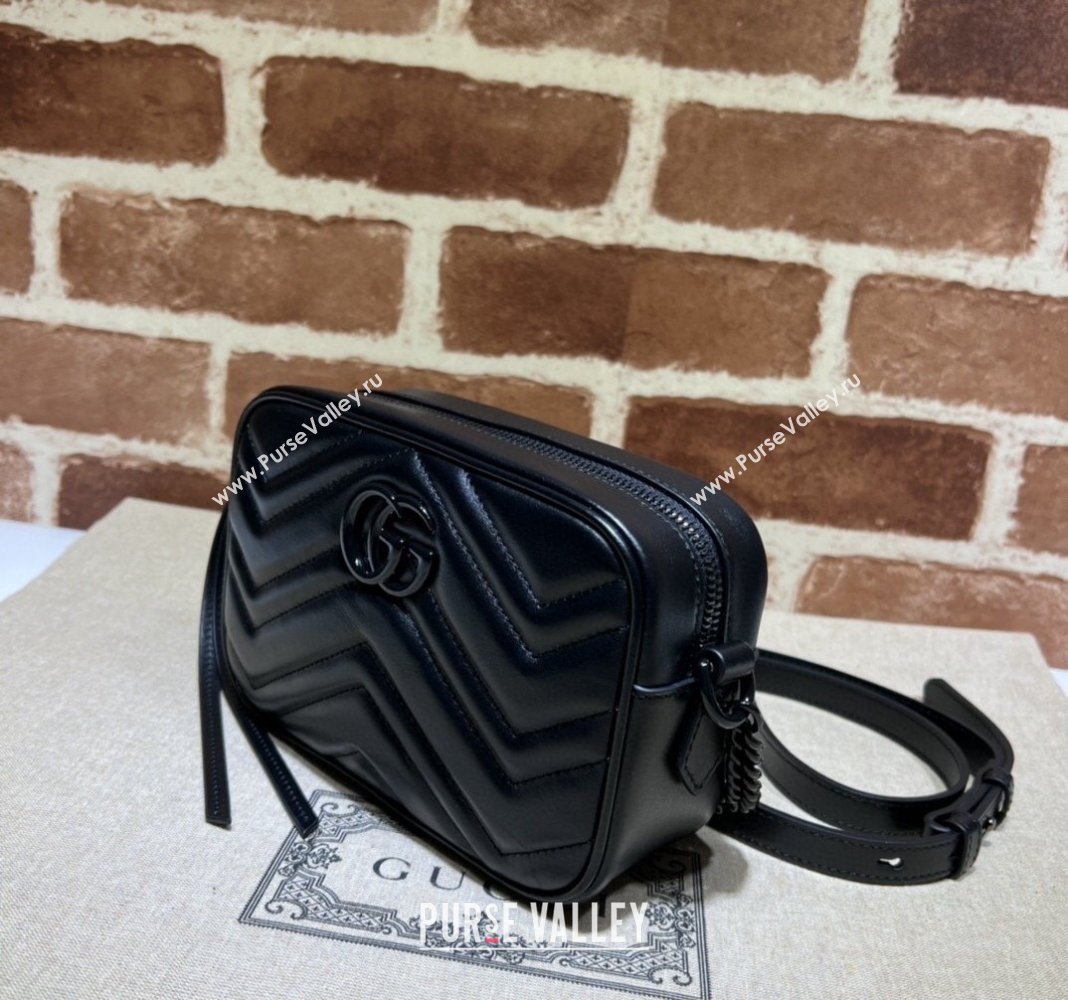 Gucci GG Marmont Chevron Leather Mini Shoulder Bag 634936 All Black 2024 (DLH-240521083)