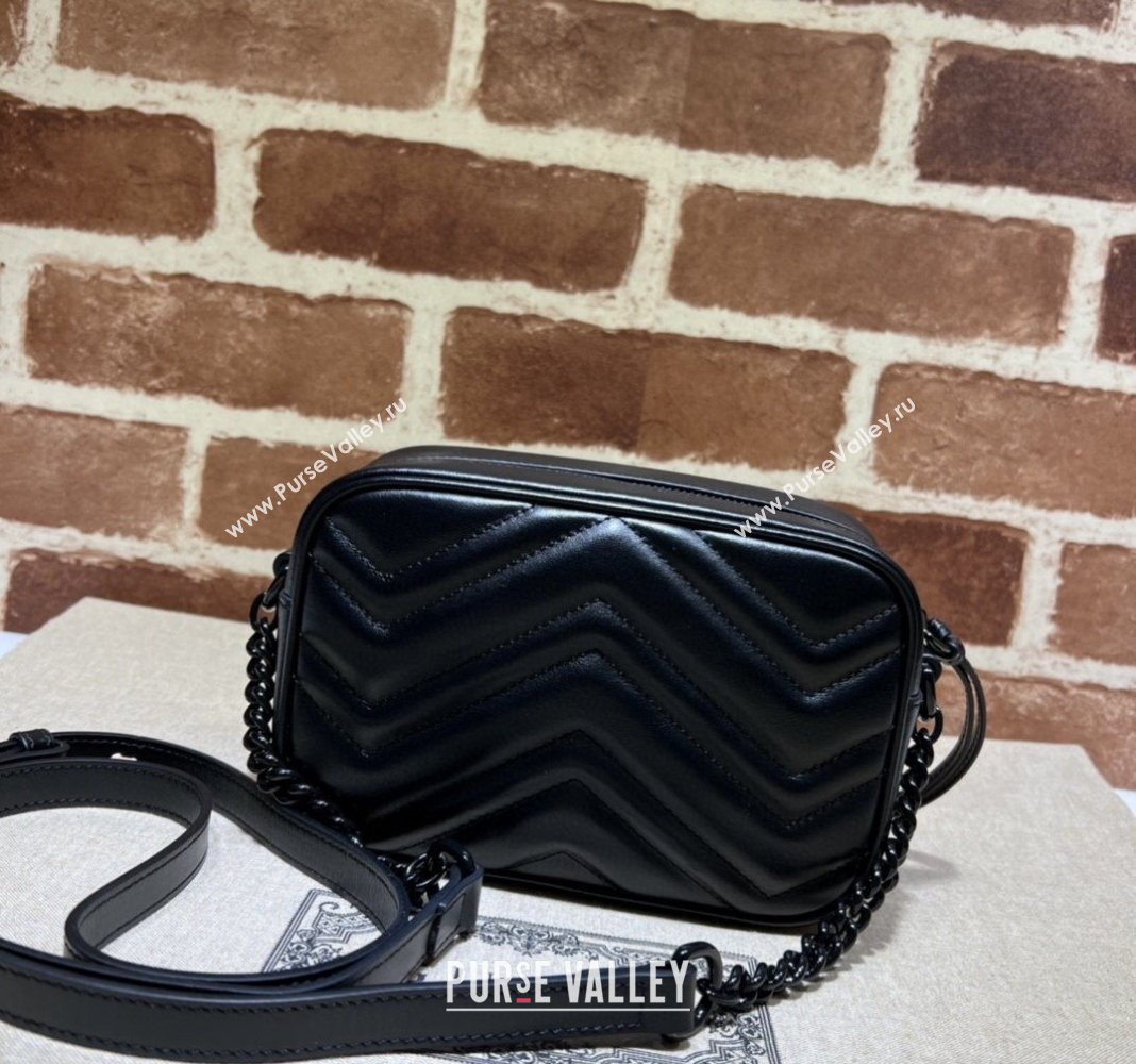 Gucci GG Marmont Chevron Leather Mini Shoulder Bag 634936 All Black 2024 (DLH-240521083)