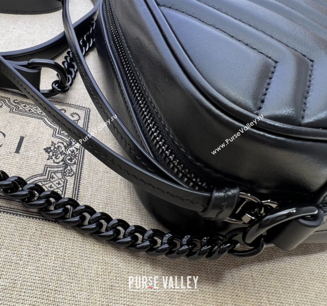 Gucci GG Marmont Chevron Leather Mini Shoulder Bag 634936 All Black 2024 (DLH-240521083)