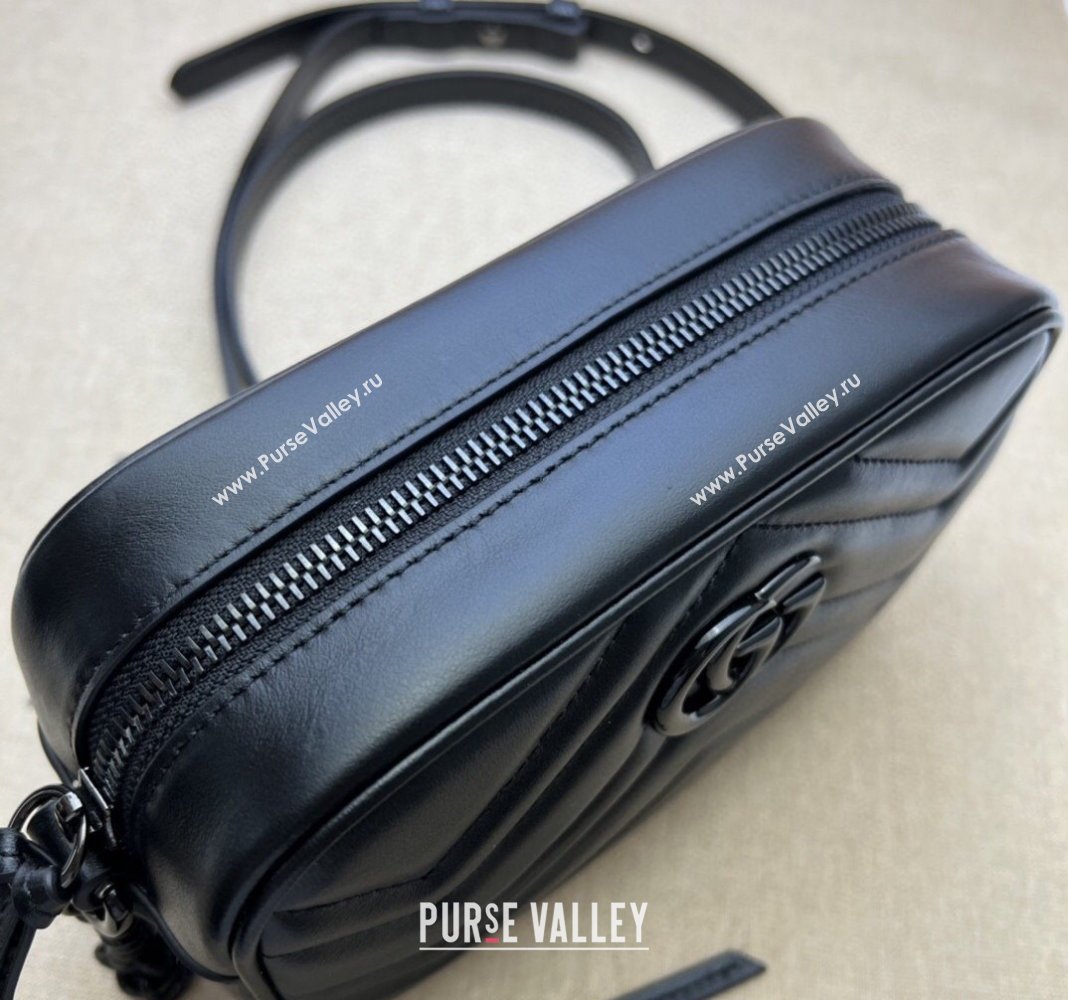 Gucci GG Marmont Chevron Leather Mini Shoulder Bag 634936 All Black 2024 (DLH-240521083)