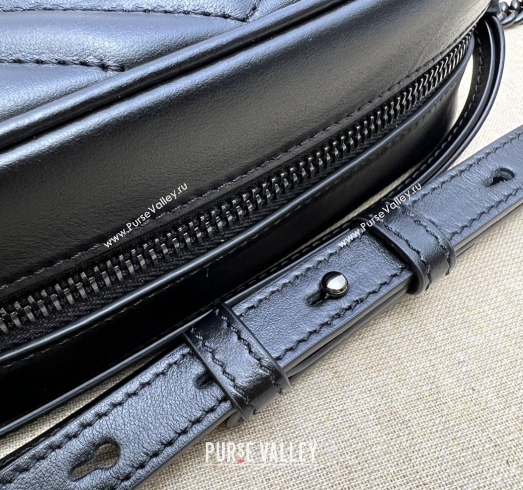 Gucci GG Marmont Chevron Leather Mini Shoulder Bag 634936 All Black 2024 (DLH-240521083)