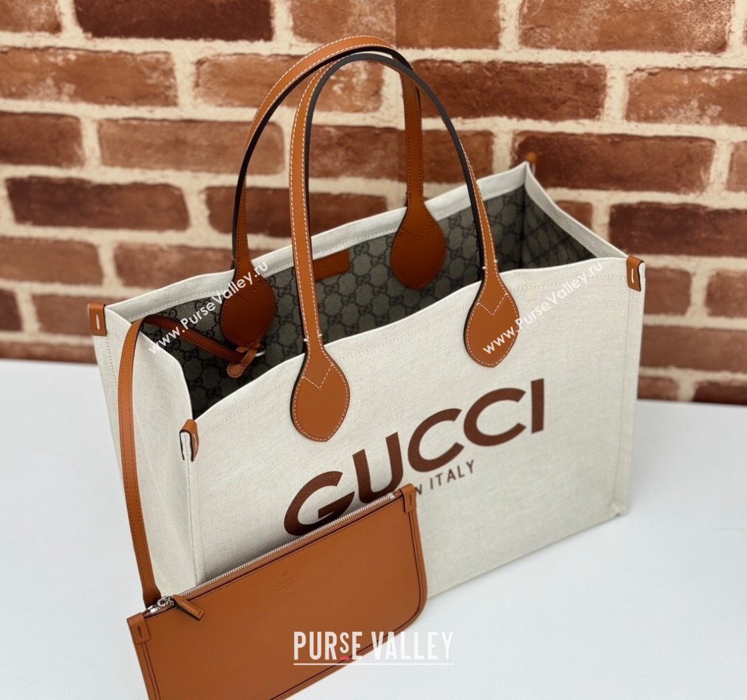 Gucci Canvas Medium Tote bag with Gucci Print 772176 Beige/Brown 2024 (DLH-240521085)