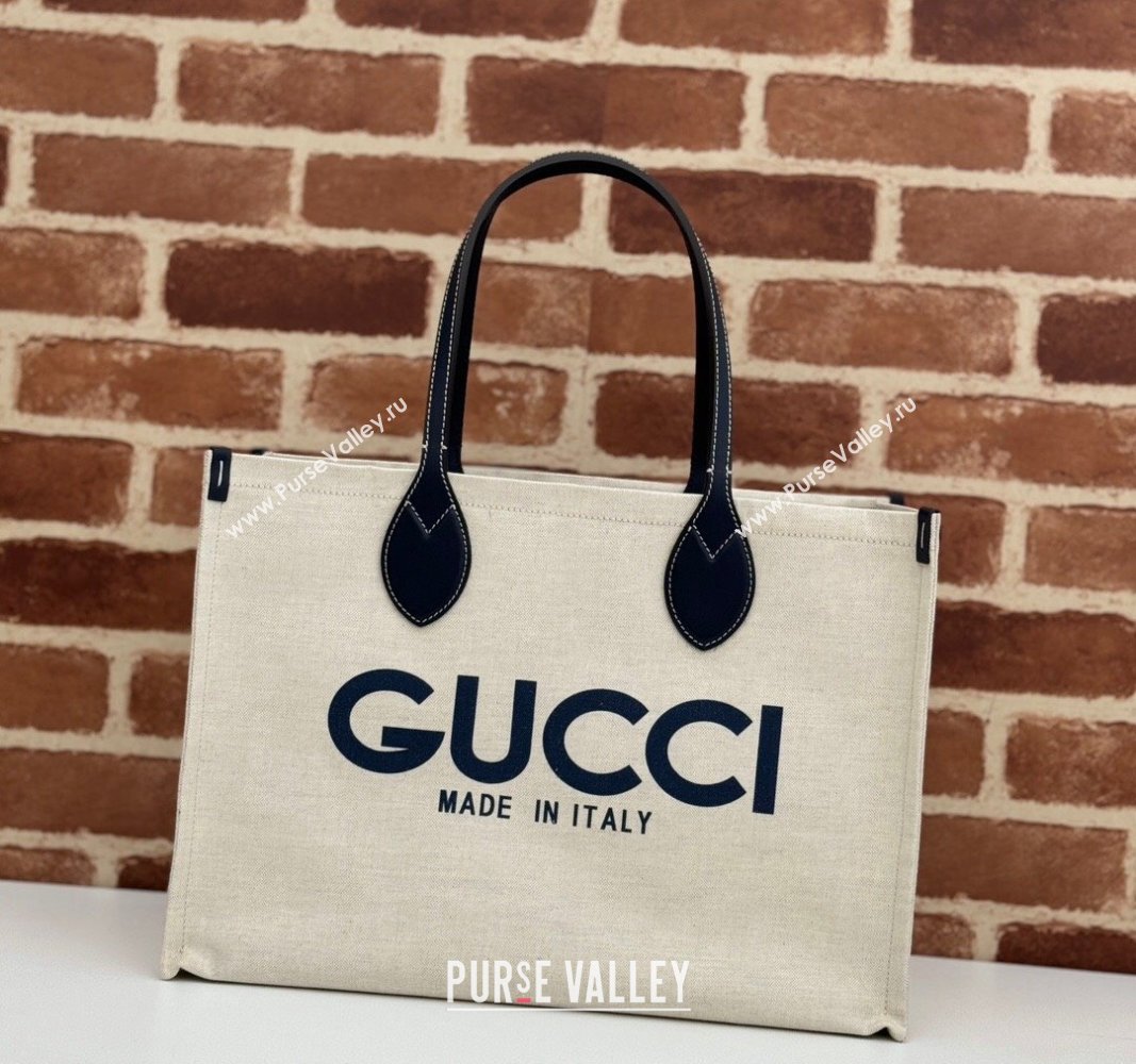 Gucci Canvas Medium Tote bag with Gucci Print 772176 Beige/Blue 2024 (DLH-240521086)