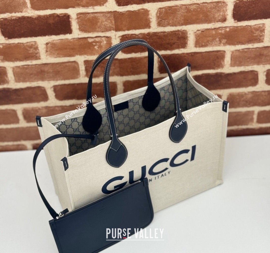 Gucci Canvas Medium Tote bag with Gucci Print 772176 Beige/Blue 2024 (DLH-240521086)