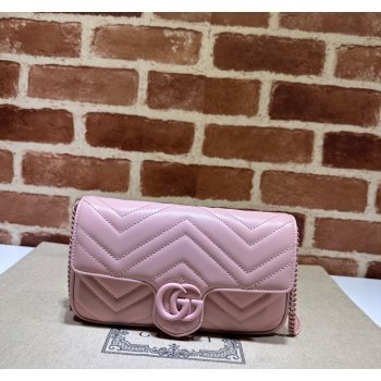 Gucci GG Marmont Leather Mini Bag 751526 Pink/White 2024 (DLH-240521089)