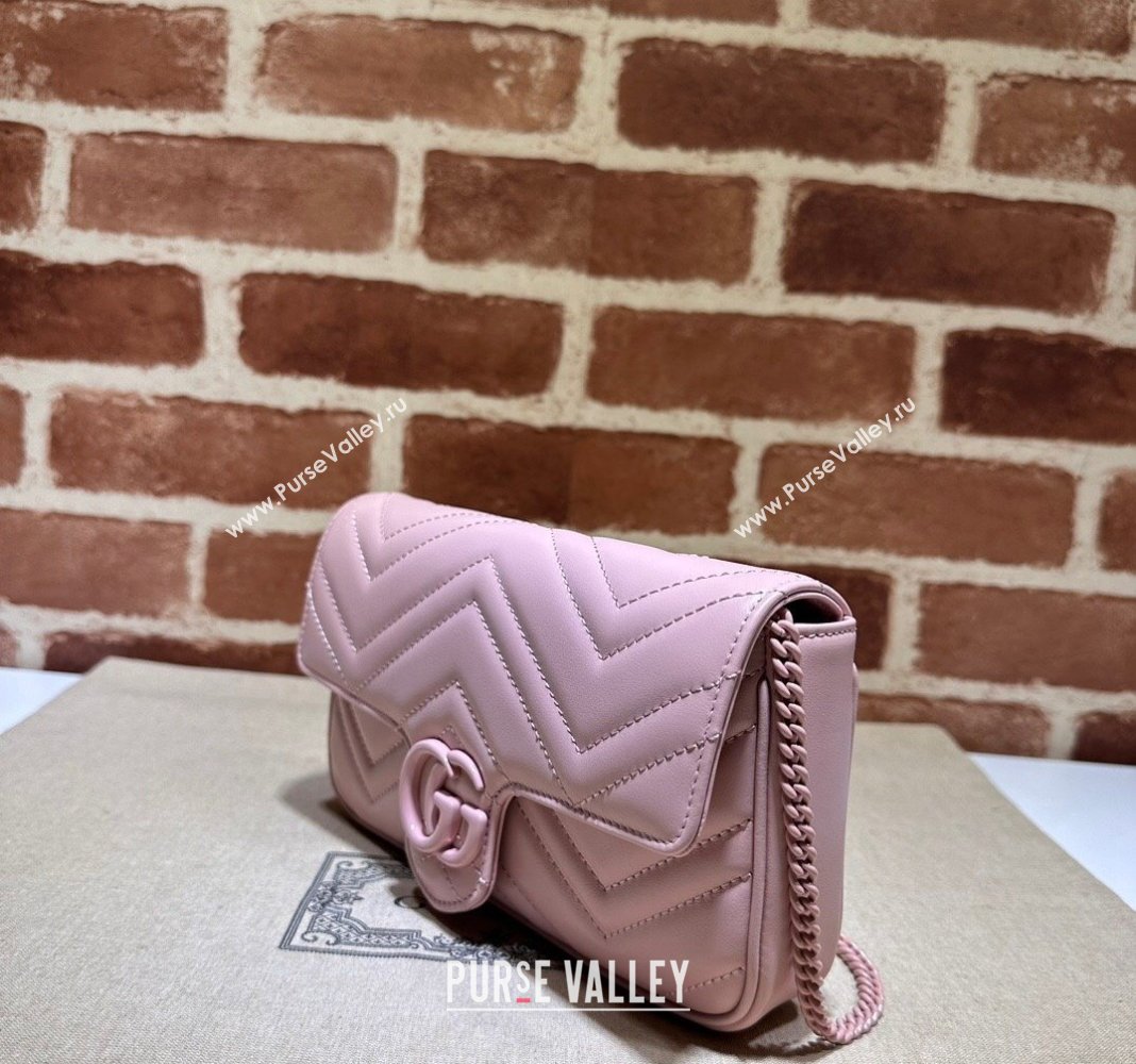 Gucci GG Marmont Leather Mini Bag 751526 Pink/White 2024 (DLH-240521089)