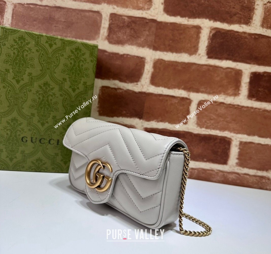 Gucci GG Marmont Matelasse Leather Super Mini Bag ‎476433 Light Grey 2024 (DLH-240521094)