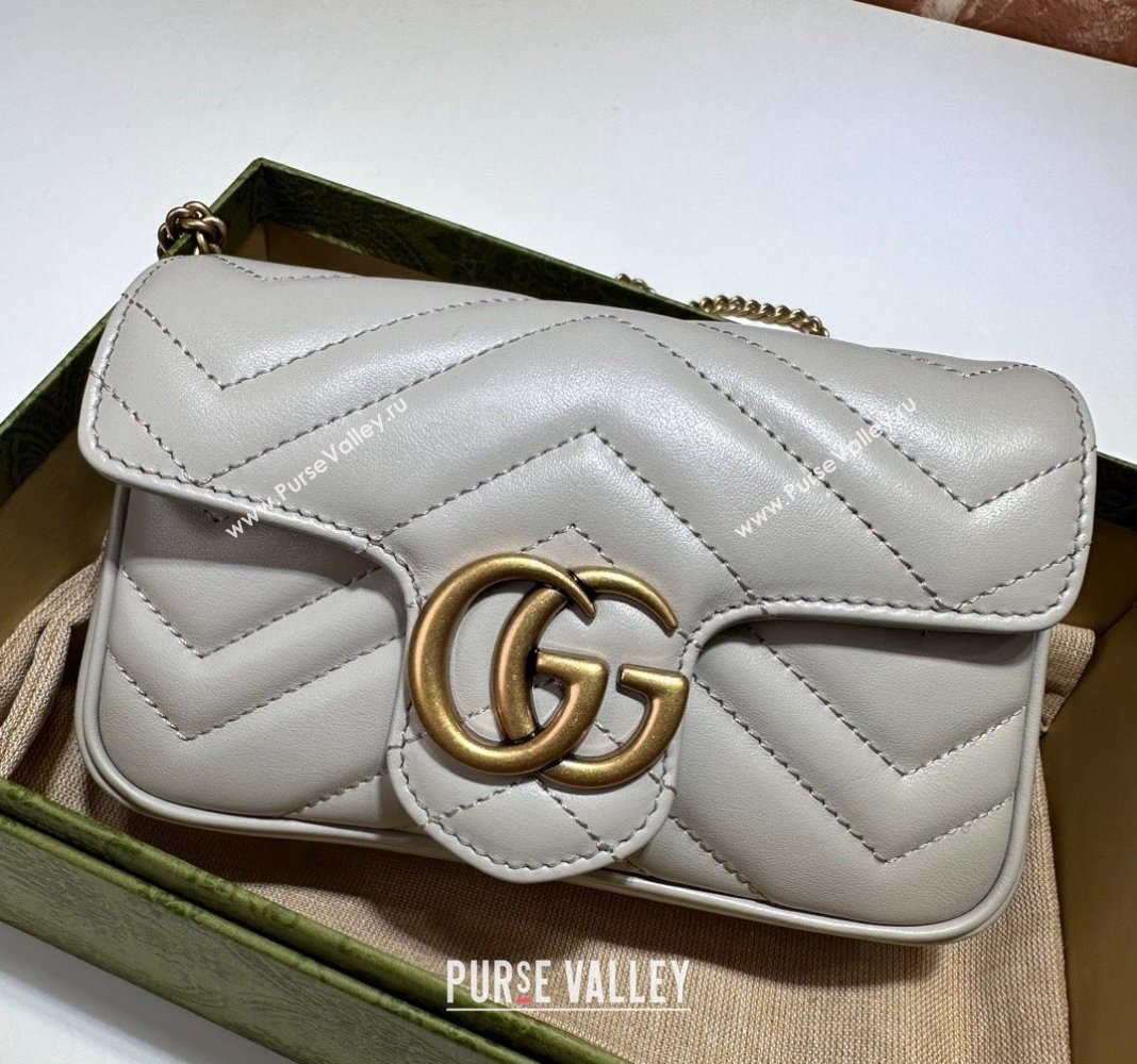 Gucci GG Marmont Matelasse Leather Super Mini Bag ‎476433 Light Grey 2024 (DLH-240521094)