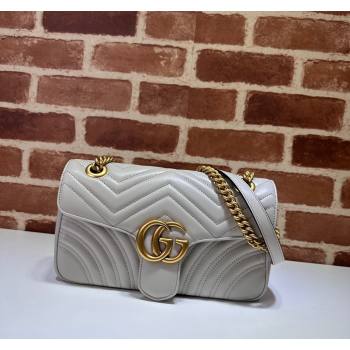 Gucci GG Marmont Matelasse Leather Small Shoulder Bag 443497 Light Grey 2024 (DLH-240521096)