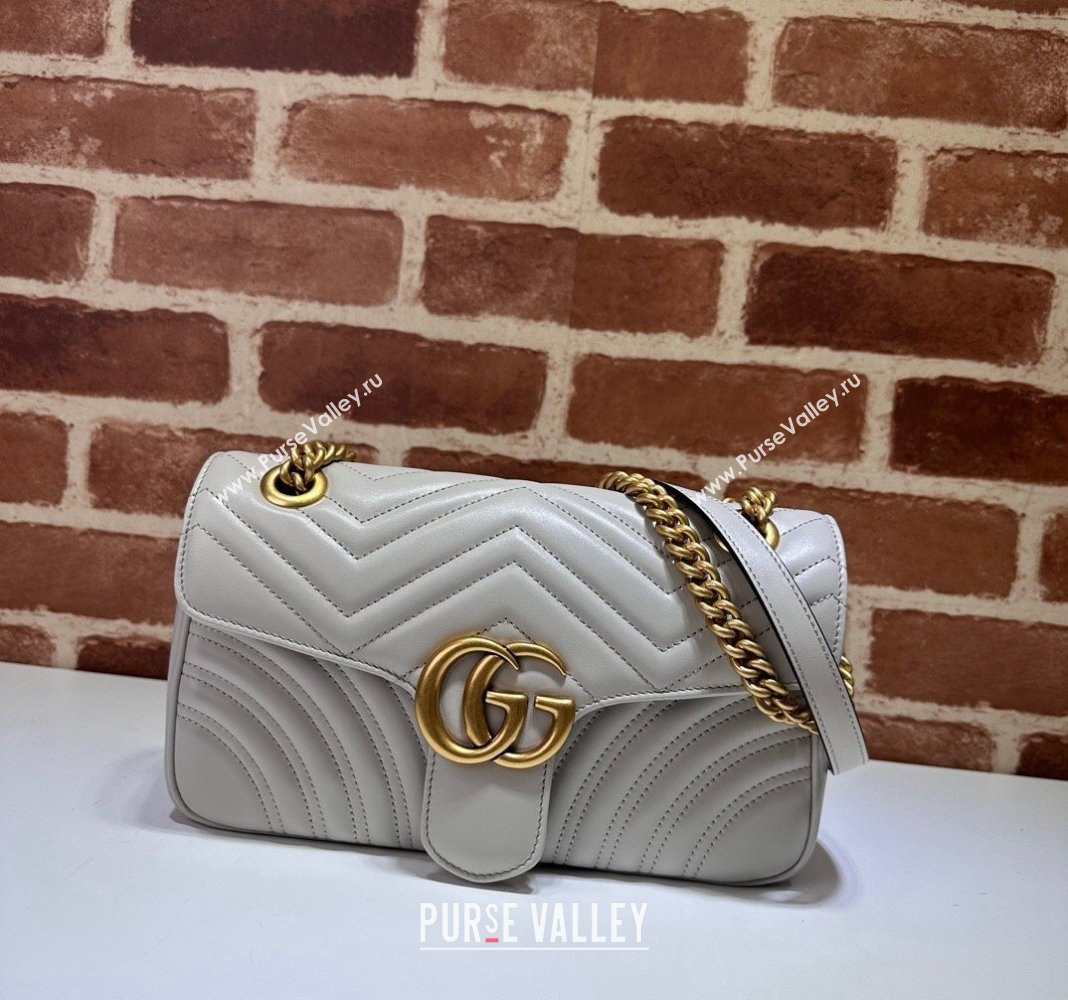 Gucci GG Marmont Matelasse Leather Small Shoulder Bag 443497 Light Grey 2024 (DLH-240521096)