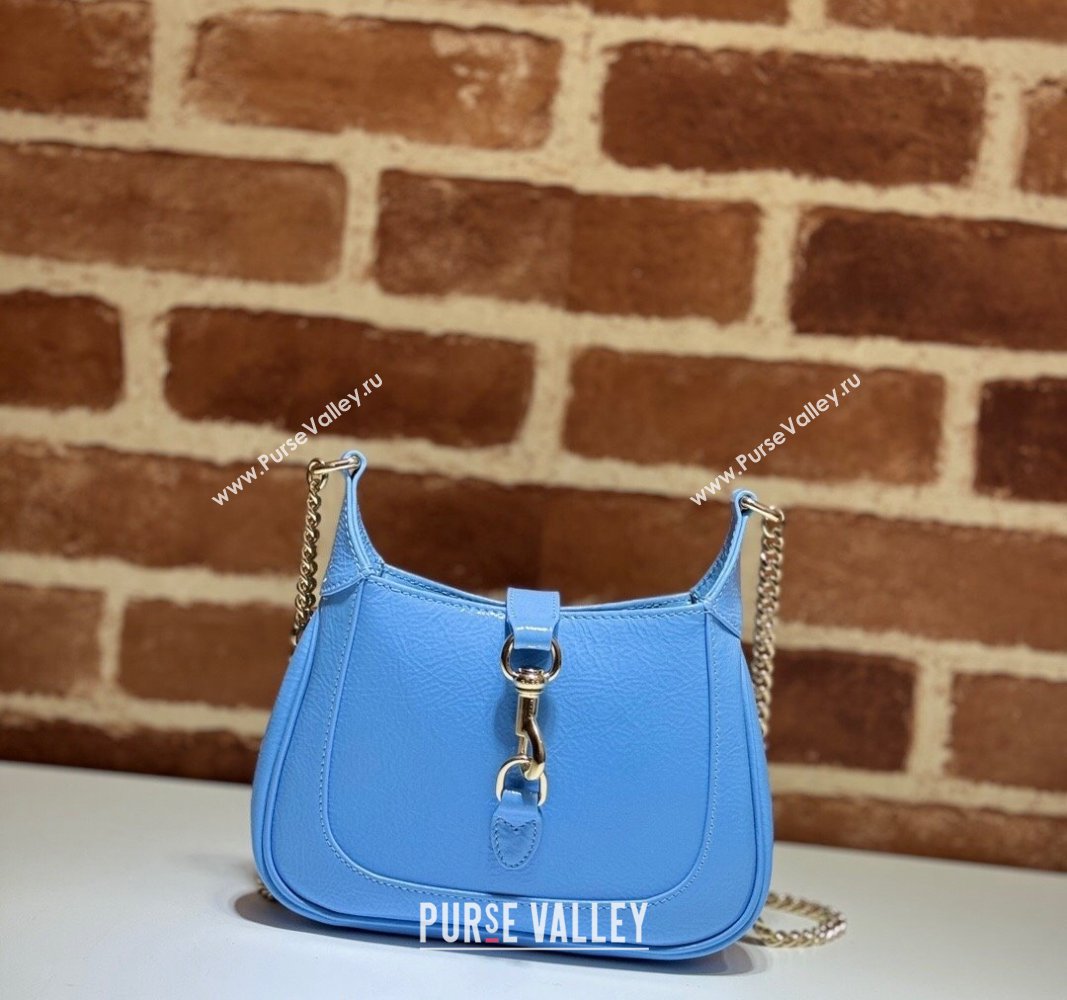 Gucci Jackie Notte Mini Bag in Crinkled Patent Leather ‎782889 Light Blue 2024 (DLH-240521107)