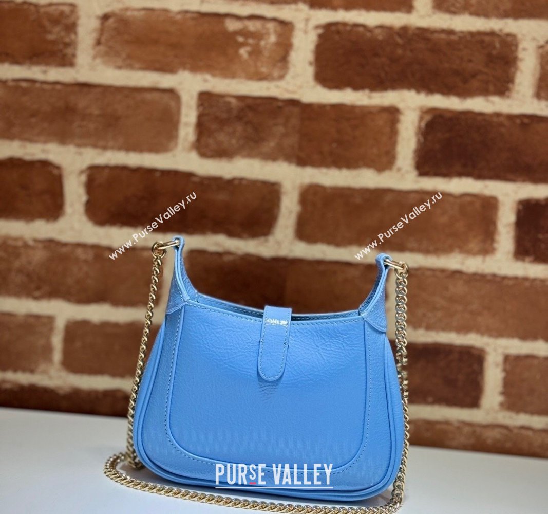 Gucci Jackie Notte Mini Bag in Crinkled Patent Leather ‎782889 Light Blue 2024 (DLH-240521107)