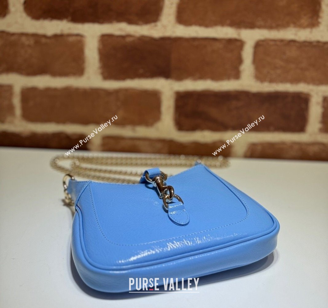 Gucci Jackie Notte Mini Bag in Crinkled Patent Leather ‎782889 Light Blue 2024 (DLH-240521107)