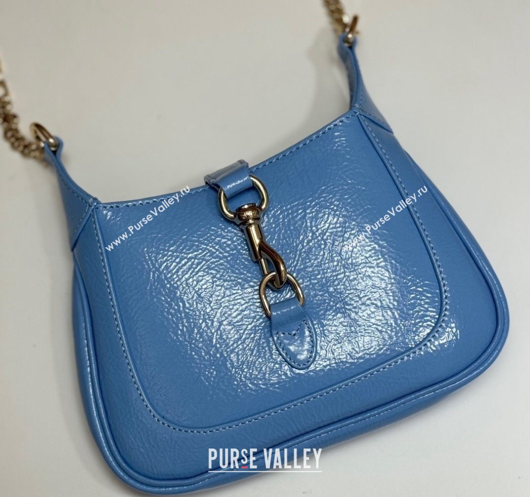 Gucci Jackie Notte Mini Bag in Crinkled Patent Leather ‎782889 Light Blue 2024 (DLH-240521107)