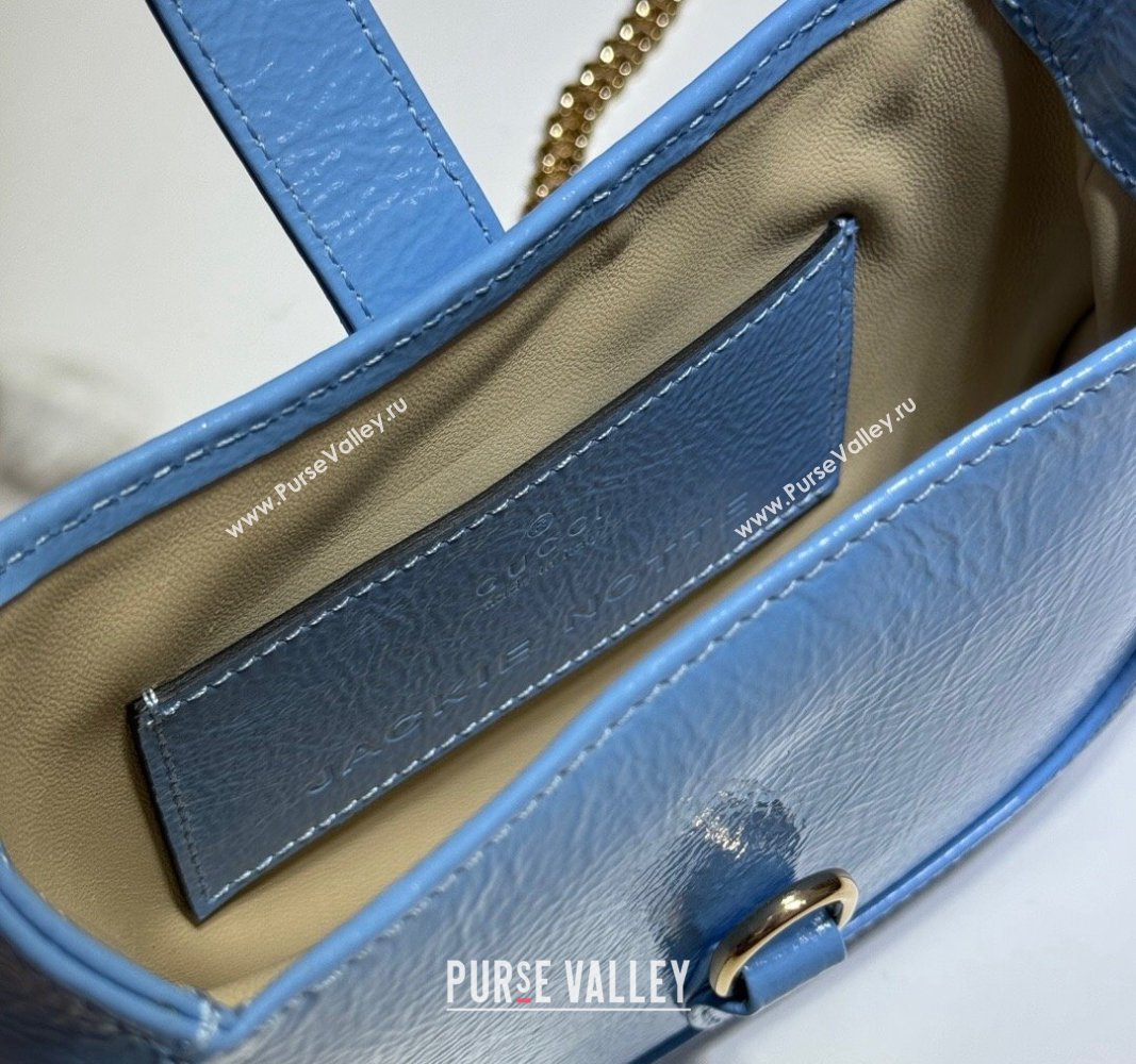 Gucci Jackie Notte Mini Bag in Crinkled Patent Leather ‎782889 Light Blue 2024 (DLH-240521107)