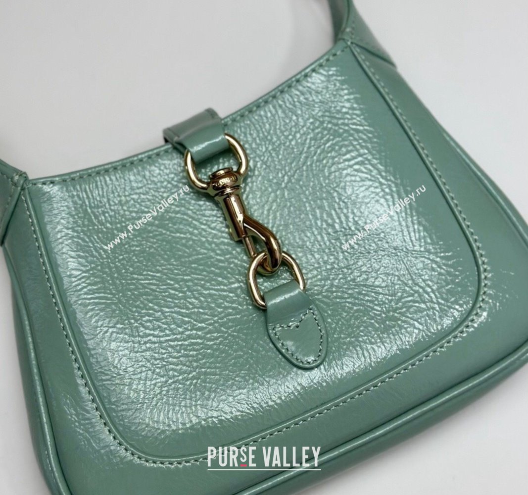 Gucci Jackie Notte Mini Bag in Crinkled Patent Leather ‎782889 Light Green 2024 (DLH-240521108)