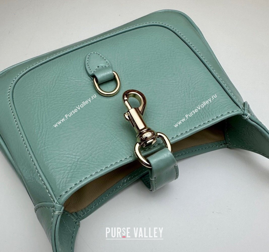 Gucci Jackie Notte Mini Bag in Crinkled Patent Leather ‎782889 Light Green 2024 (DLH-240521108)