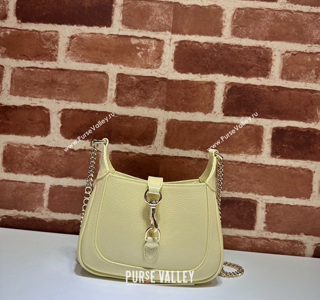 Gucci Jackie Notte Mini Bag in Crinkled Patent Leather ‎782889 Light Yellow 2024 (DLH-240521109)