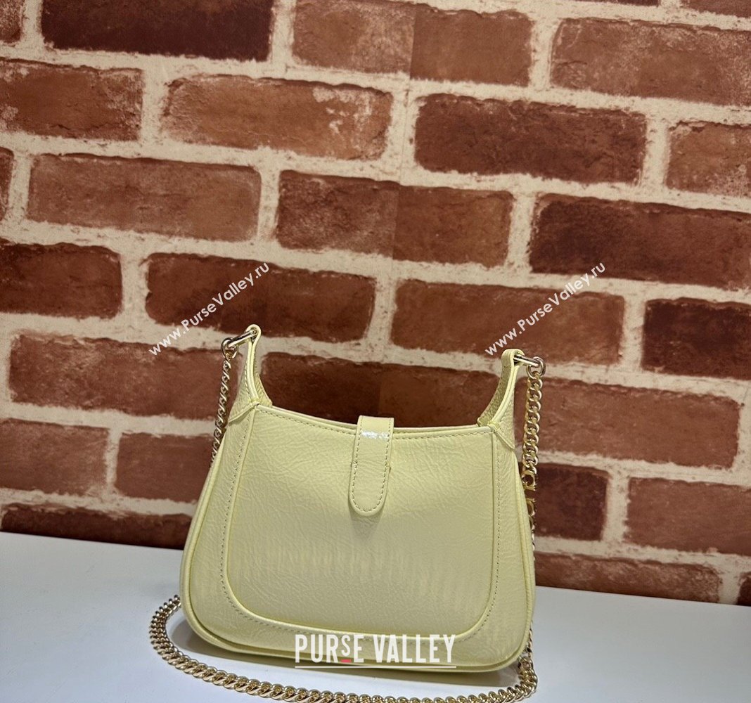 Gucci Jackie Notte Mini Bag in Crinkled Patent Leather ‎782889 Light Yellow 2024 (DLH-240521109)