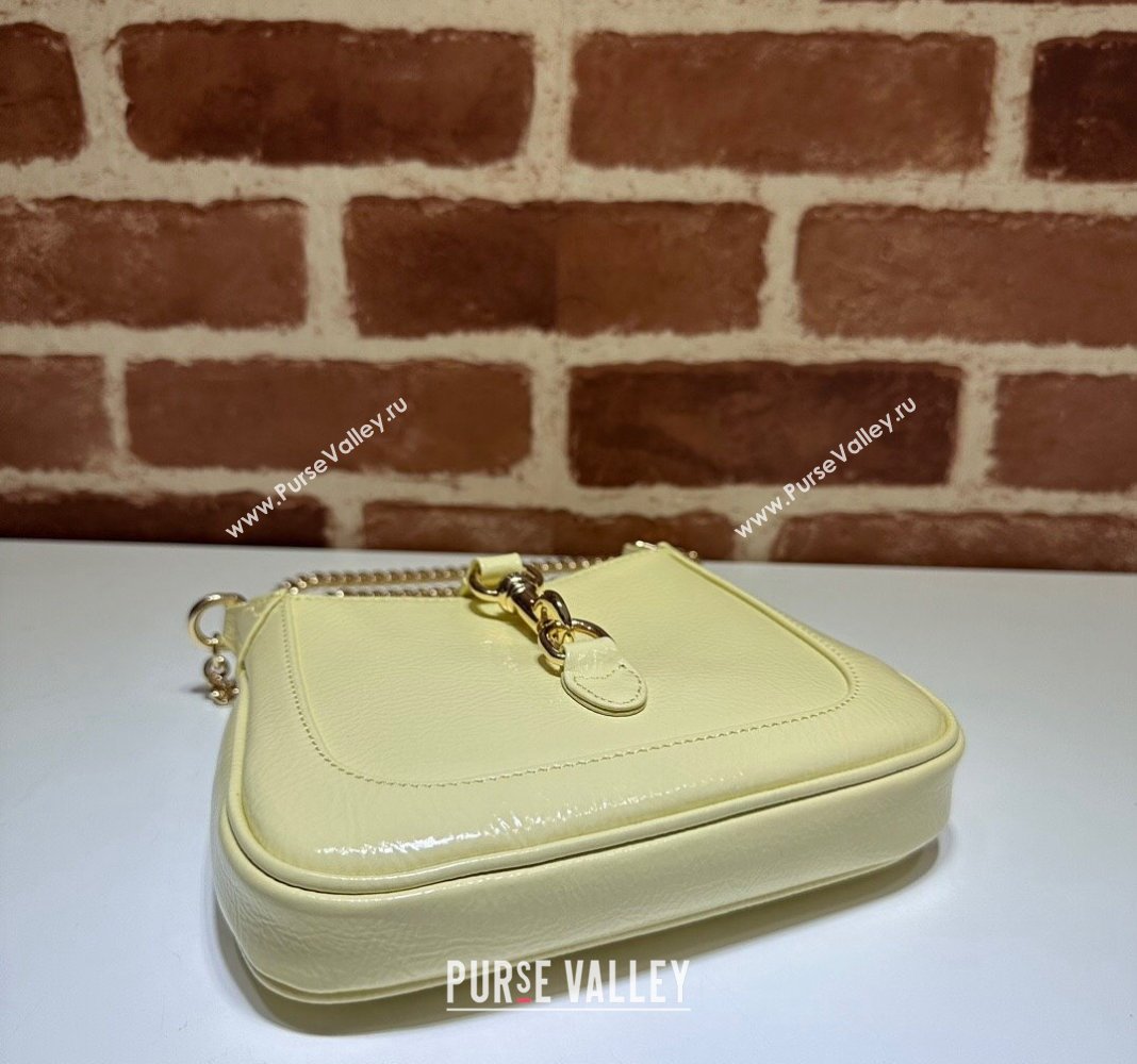 Gucci Jackie Notte Mini Bag in Crinkled Patent Leather ‎782889 Light Yellow 2024 (DLH-240521109)