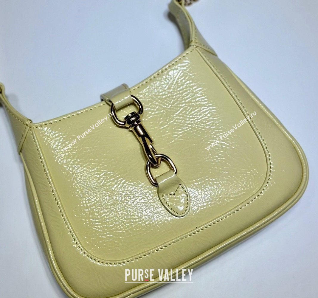 Gucci Jackie Notte Mini Bag in Crinkled Patent Leather ‎782889 Light Yellow 2024 (DLH-240521109)