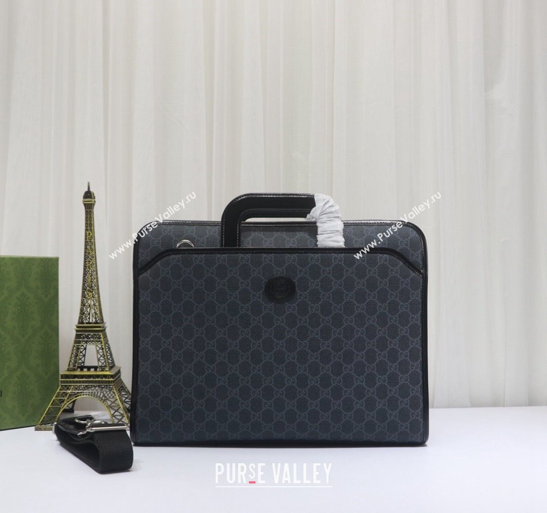 Gucci Black GG Canvas Briefcase Top handle bag with Interlocking G 700531 2024 (DLH-240521113)