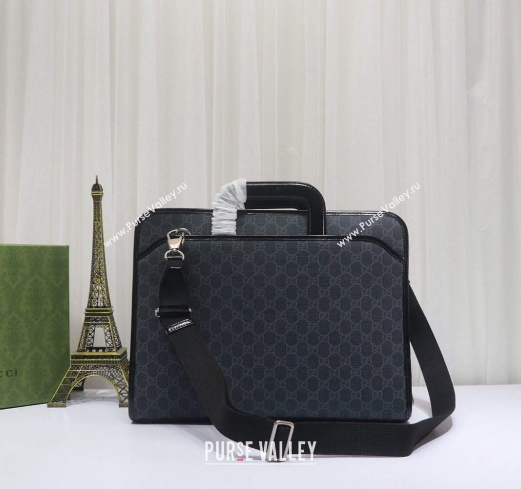 Gucci Black GG Canvas Briefcase Top handle bag with Interlocking G 700531 2024 (DLH-240521113)